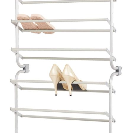 type A Radiant Over-the-Door Metal Shoe Rack, Silver, 22-in x 7-in x 50.8-in