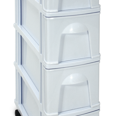 type A Prima Slim White Frame 4-Drawer Storage Tower/Cart with Wheels, 29-in