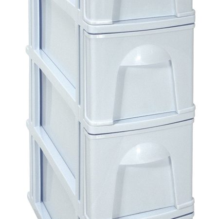 type A Prima Slim White Frame 4-Drawer Storage Tower/Cart with Wheels, 29-in