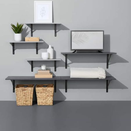 type A Floating Wall Shelf Board, Grey Concrete, 12 x 24-in