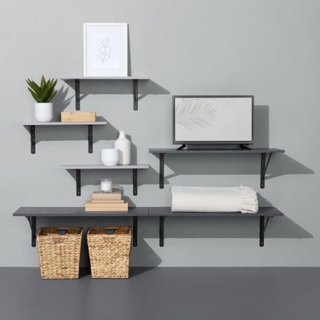 type A Floating Wall Shelf Board, Grey Concrete, 12 x 24-in