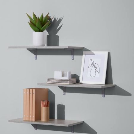 type A Floating Wall Shelf Board, Grey Concrete, 12 x 24-in