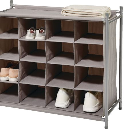 type A Stackable Ease 16-Compartment Shoe Organizer, Holds up to 16 Pairs of Shoes, Grey