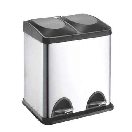 type A Stainless Steel Rectangular 2-Compartment Garbage Can, 2 x 15-L