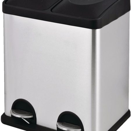 type A Stainless Steel Rectangular 2-Compartment Garbage Can, 2 x 15-L