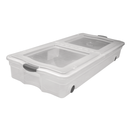 type A Clarity Transparent Stackable Under the Bed Storage Box with Lid and Wheels, 64-L