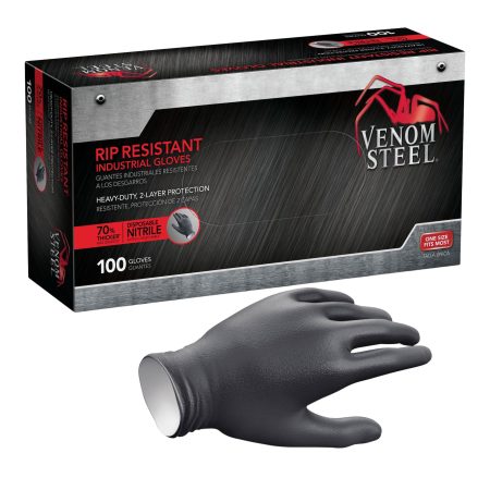 Venom Dual-Layer Nitrile Disposable Chemical-Resistant Steel Gloves, Black, One Size, 100-pk