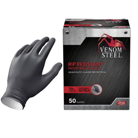 Venom Dual-Layer Nitrile Disposable Chemical-Resistant Steel Gloves, Black, One Size, 50-pk