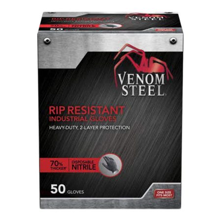 Venom Dual-Layer Nitrile Disposable Chemical-Resistant Steel Gloves, Black, One Size, 50-pk