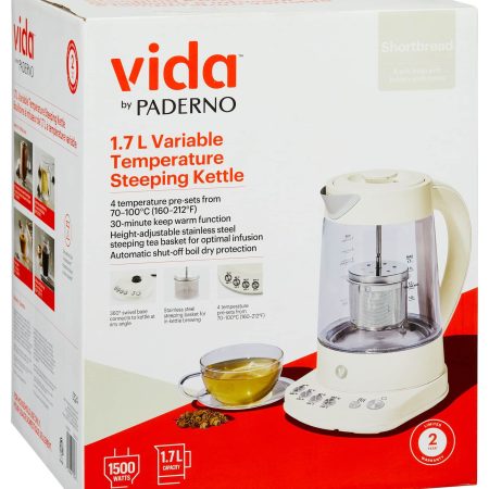 Vida by PADERNO Colour Series Electric Variable Temperature Steeping Kettle, Shortbread, 1.7-L