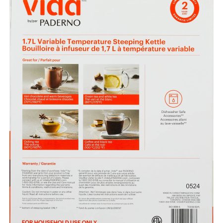 Vida by PADERNO Colour Series Electric Variable Temperature Steeping Kettle, Shortbread, 1.7-L