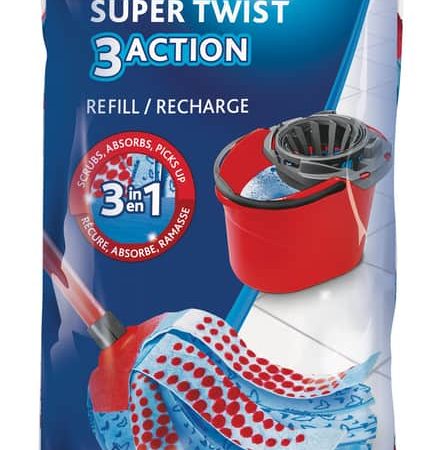 Vileda SuperTwist 3-Action XL Mop Refill, Reusable Mop Head Replacement