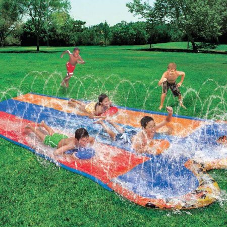 Banzai Inflatable Triple Racer Water Slide w/ Bodyboards, Kids' Summer Water Toy, Age 5+