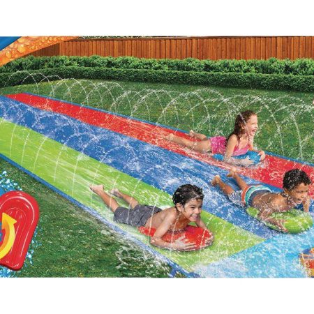 Banzai Inflatable Triple Racer Water Slide w/ Bodyboards, Kids' Summer Water Toy, Age 5+