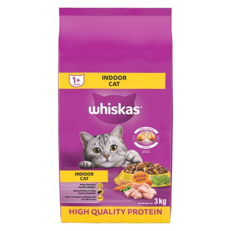 Whiskas Indoor Dry Cat Food with Real Chicken, 3-kg