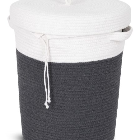 type A Rope Hamper with Lid, White/Grey