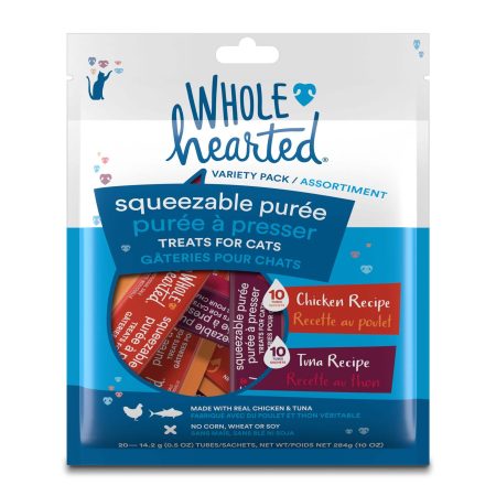 WholeHearted Squeezable Purée Wet Cat Food Variety Pack, Chicken & Tuna Recipes, 20x14.2g