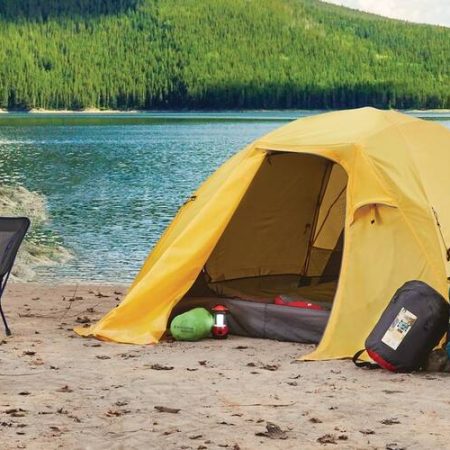 Woods Cascade 3-Season, 4-Person Camping Dome Tent w/ 2 Doors, Vestibules, Rain Fly & Carry Bag