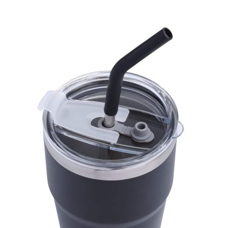 Woods Stackable Insulated Tumbler with Straw, Black, 830-ml