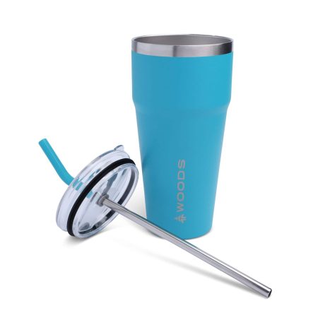 Woods Stackable Insulated Tumbler with Straw, Teal, 830-ml