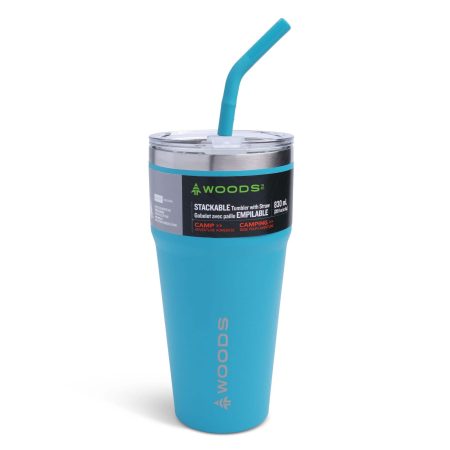 Woods Stackable Insulated Tumbler with Straw, Teal, 830-ml