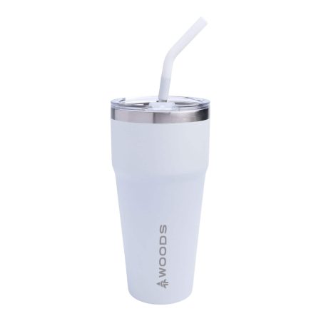 Woods Stackable Insulated Tumbler with Straw, White, 830-ml