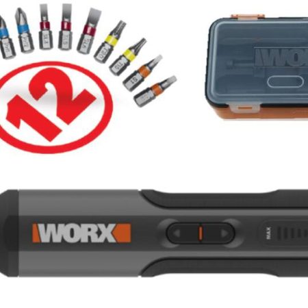 WORX WX240L 4V Lithium-Ion Cordless 3-Speed Screwdriver with USB Charging Cable & Bits, 1/4-in,