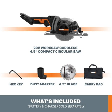 WORX WX531L.9 WORKXSAW Nitro 20V Power Share Cordless Compact Circular Saw, Tool Only, 4-1/2-in