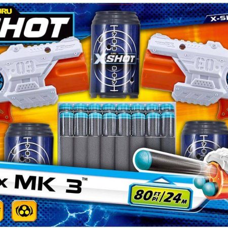 ZURU X-Shot MK 3 Foam Dart Blaster Set With 16 Darts, 2 Players, Age 8+