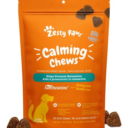 Zesty Paws Calming Chews Turkey Flavour Soft Chew Dog Supplement with Suntheanine®, 60-pk