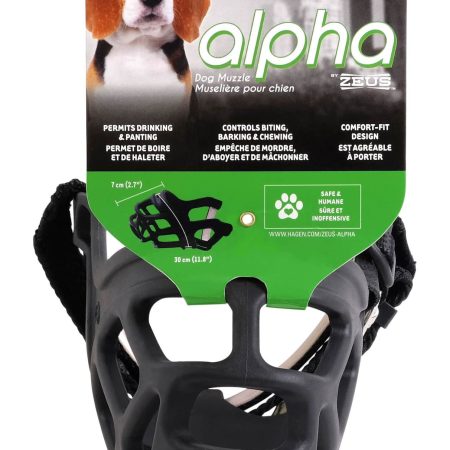 Zeus Alpha Dog Muzzle, Prevent Barking, Biting and Chewing, Assorted Sizes, Black