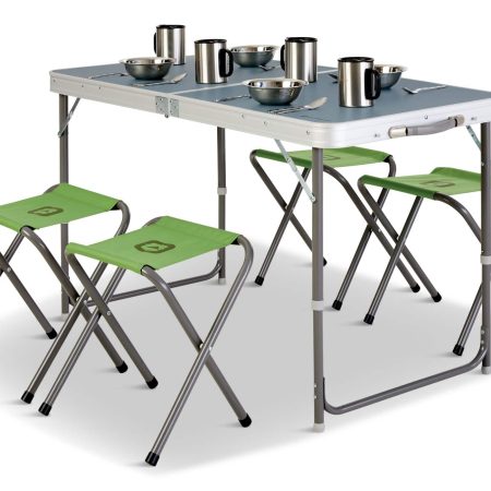 Outbound Camping Table and Stools Set, 5-pc, 4-Seats, Grey