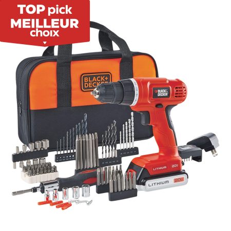 Black & Decker BDC120VACA 20V Cordless Drill with Battery, Charger & 100-pc Accessory Set, 3/8-in