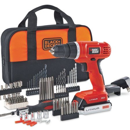 Black & Decker BDC120VACA 20V Cordless Drill with Battery, Charger & 100-pc Accessory Set, 3/8-in