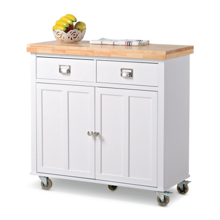 CANVAS Mayfield Wood Top Kitchen Utility Storage Cart/Island With Locking Wheels, White