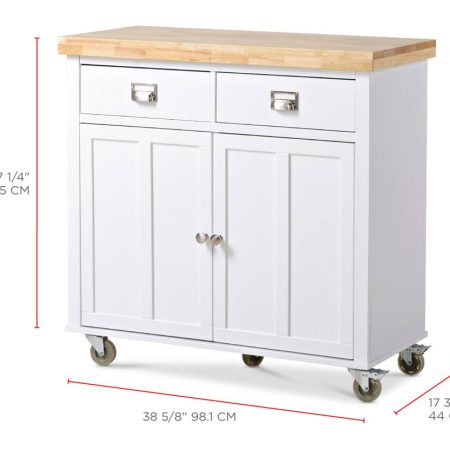 CANVAS Mayfield Wood Top Kitchen Utility Storage Cart/Island With Locking Wheels, White