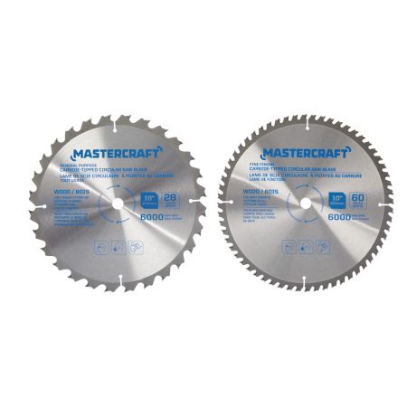 Mastercraft 10-in 28T & 60T Carbide Tipped Circular Saw Blade Set for Wood, 2-pc