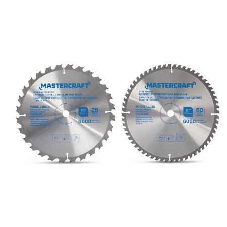 Mastercraft 10-in 28T & 60T Carbide Tipped Circular Saw Blade Set for Wood, 2-pc