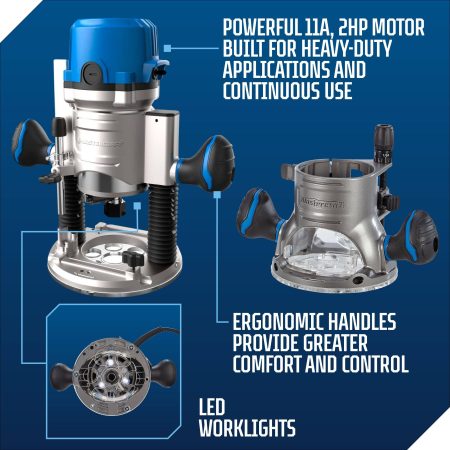 Mastercraft 11A 2-HP Corded Combination Plunge & Fixed Base Router with Case