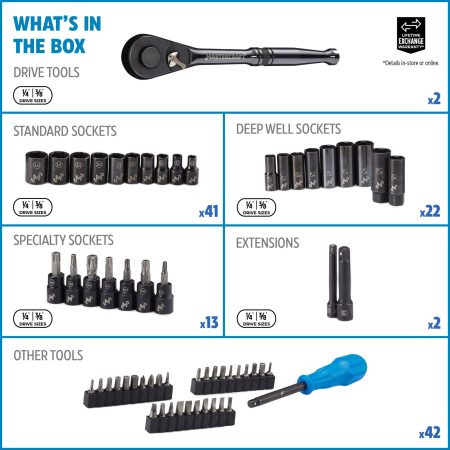 Mastercraft Socket Set, 122-pc, SAE / Metric, CRV, Black Steel Finish