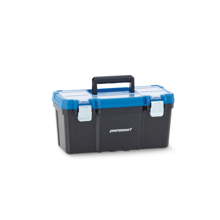 Mastercraft Portable Plastic Tool Box w/ Removable Tray & Tray Top, Blue, 16-in