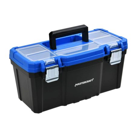 Mastercraft Portable Plastic Tool Box w/ Removable Tray & Tray Top, Blue, 16-in