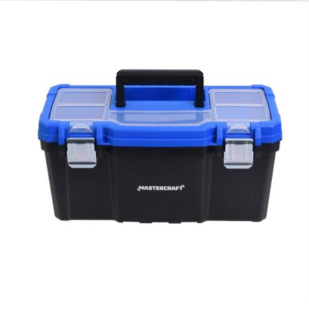 Mastercraft Portable Plastic Tool Box w/ Removable Tray & Tray Top, Blue, 16-in