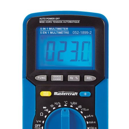 Mastercraft 5-in-1 Digital Multimeter, Measures AC/DC Voltage and Current, Blue