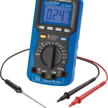 Mastercraft 5-in-1 Digital Multimeter, Measures AC/DC Voltage and Current, Blue