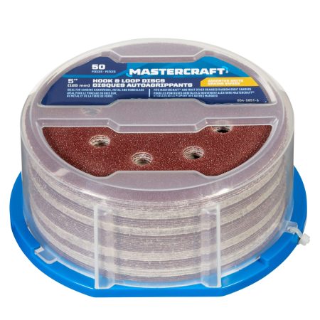 Mastercraft 5-in Assorted Grit Hook & Loop Aluminum Oxide 8-Hole Sanding Disc Set for Wood, Metal, 50-pc