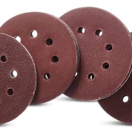 Mastercraft 5-in Assorted Grit Hook & Loop Aluminum Oxide 8-Hole Sanding Disc Set for Wood, Metal, 50-pc