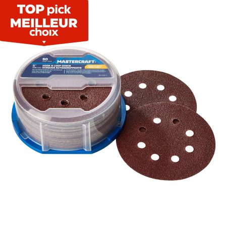 Mastercraft 5-in Assorted Grit Hook & Loop Aluminum Oxide 8-Hole Sanding Disc Set for Wood, Metal, 50-pc