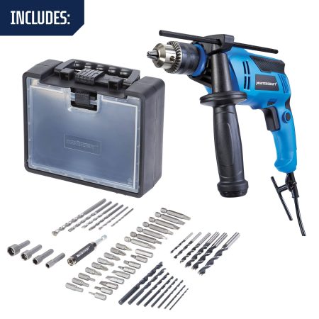 Mastercraft 6A Corded Variable Speed Hammer Drill & 50-pc Screwdriver & Drill Bit Set, 1/2-in