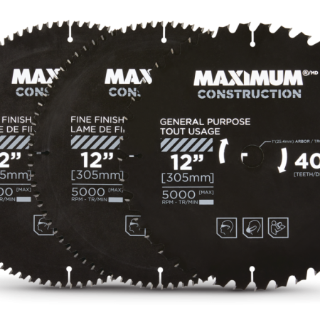 MAXIMUM 12-in 40/80T Carbide Tipped Circular Saw Blade Set for Wood, 3-pc